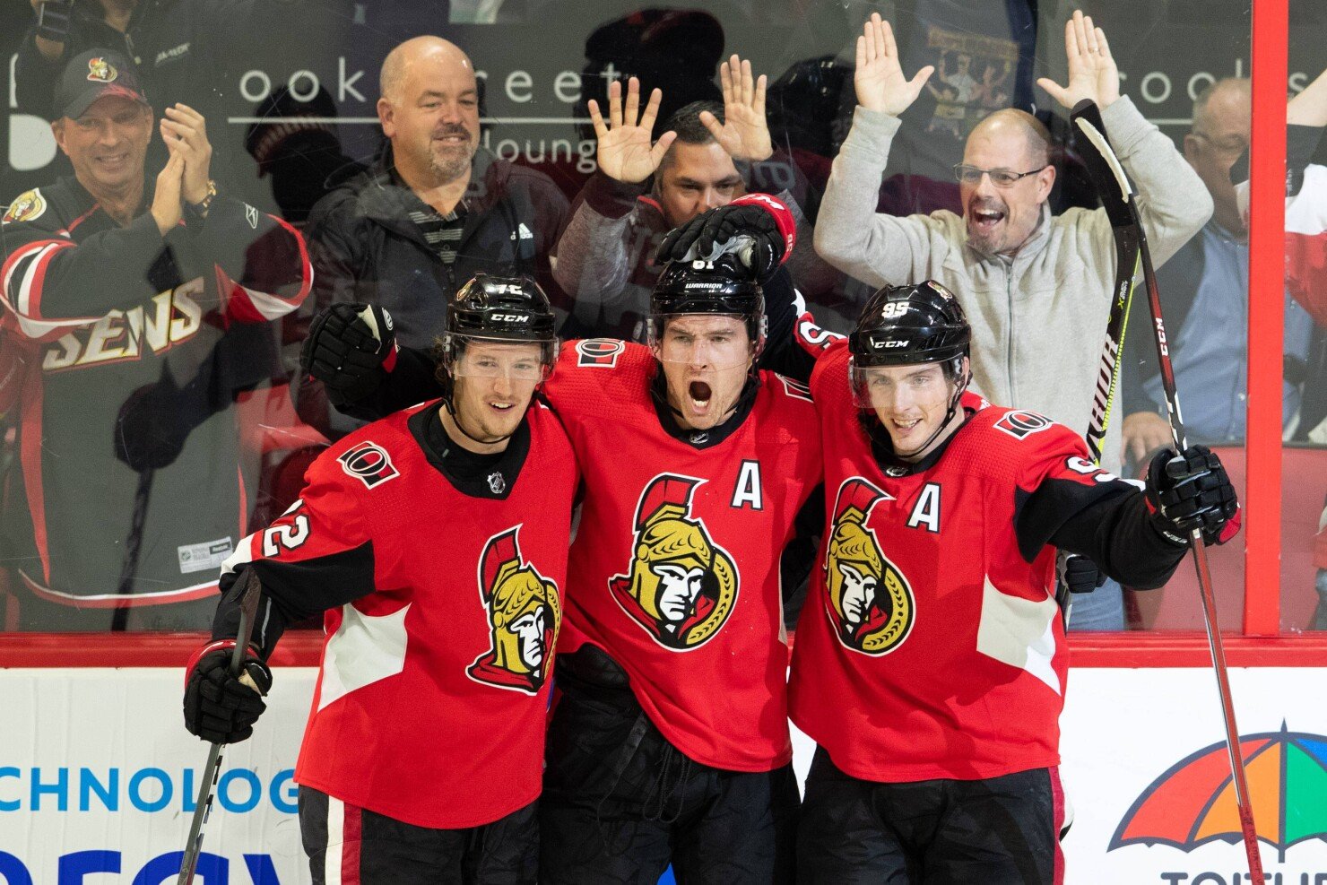Mark Stone (61), Thomas Chabot (72) a Matt Duchene (95)